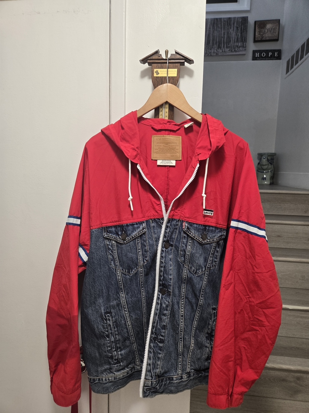 Levi's Hybrid Red Windbreaker and Denim Hooded Jacket Size XL